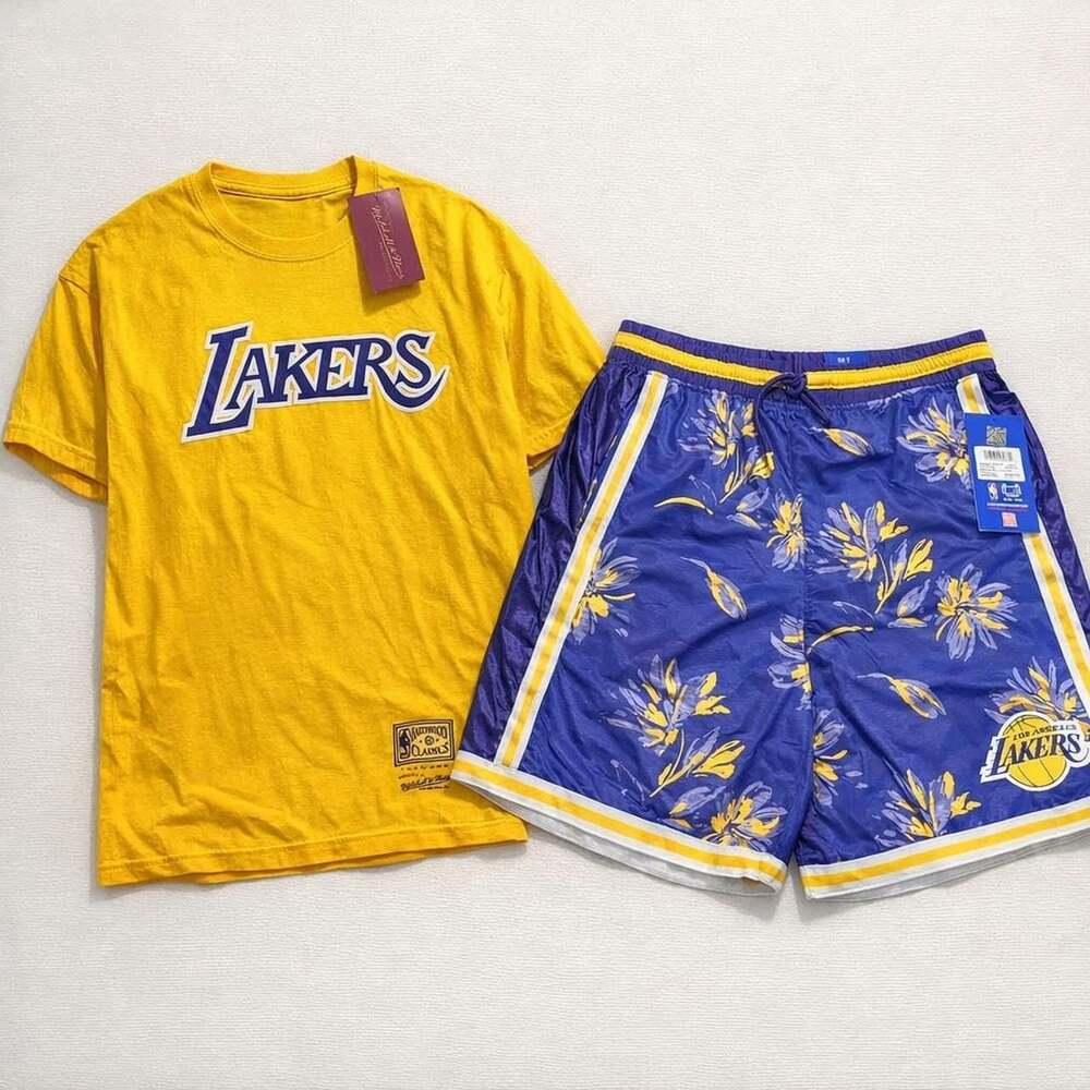 Mitchell & Ness x Ultra Game Los Angeles Lakers Floral T-Shirt and Shorts Set